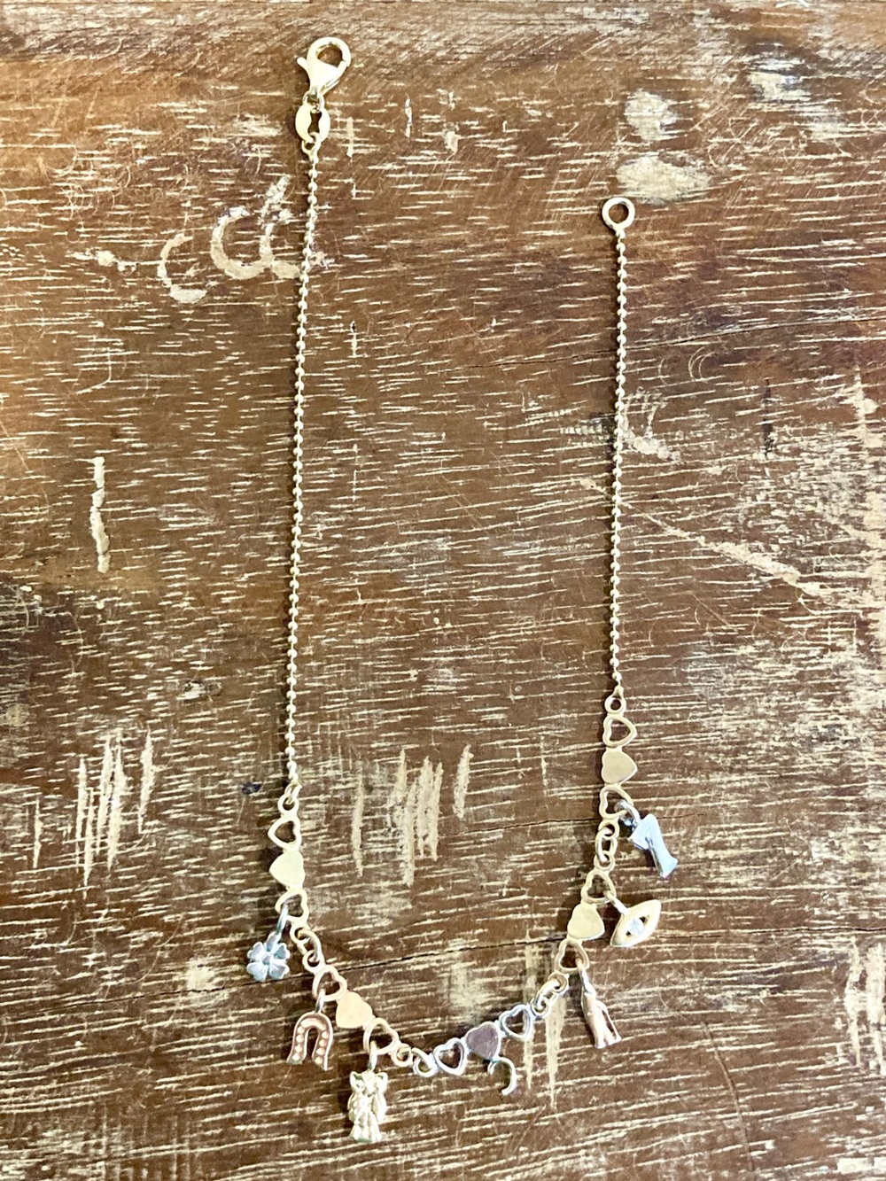 Broken! 14K Gold Charm Chain with Mixed Charms Women’s Jewelry 9” Long